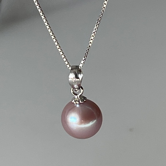 Real Round 3A Purple Freshwater Pearl Pendant 925 Sterling Silver Necklace - Picture 5 of 14